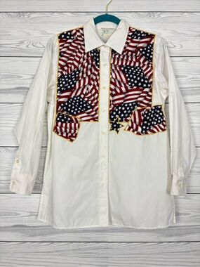 The Quacker Factory Americana American Flag Button Down Shirt patriotic small